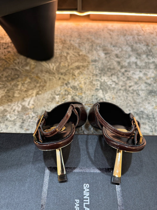 YSL Anne-Marie Slingback 8cm Burgundy Patent Leather 637220