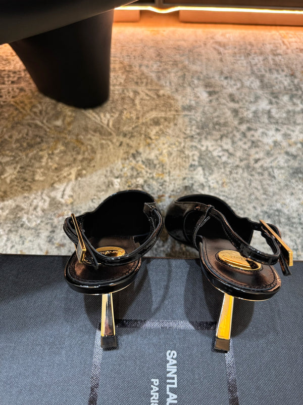 YSL Anne-Marie Slingback 8cm Black Patent Leather 637221