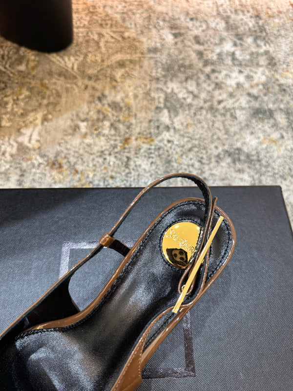YSL Anne-Marie Slingback 8cm Brown Patent Leather 637223