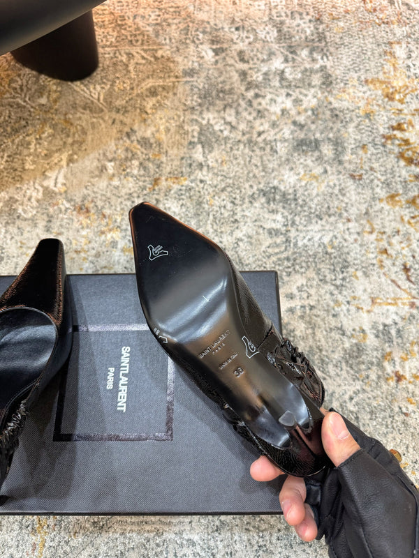 YSL Anne-Marie Slingback 8cm Black Glossy Sheepskin 637224