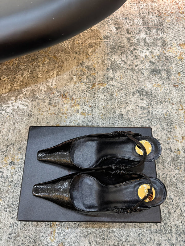 YSL Anne-Marie Slingback 8cm Black Glossy Sheepskin 637224