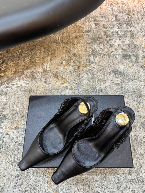 YSL Anne-Marie Slingback 8cm Black Sheepskin 637227