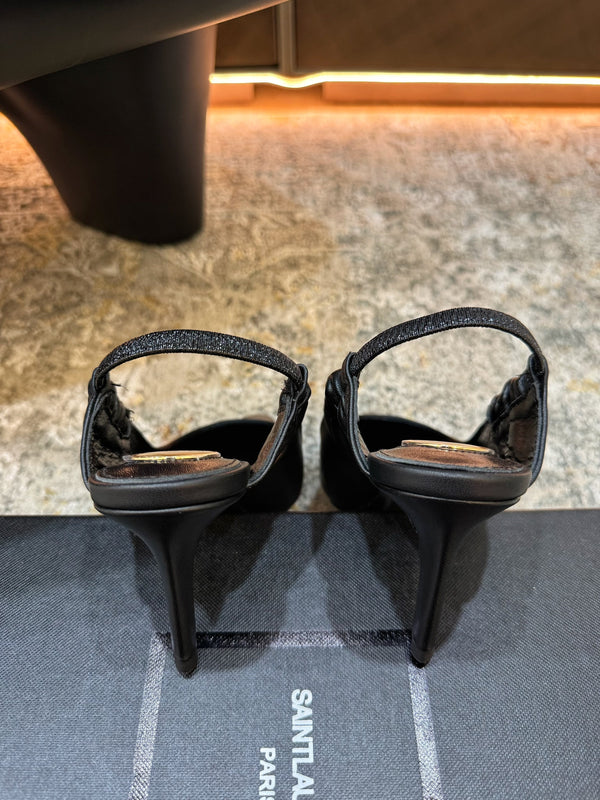 YSL Anne-Marie Slingback 8cm Black Sheepskin 637227