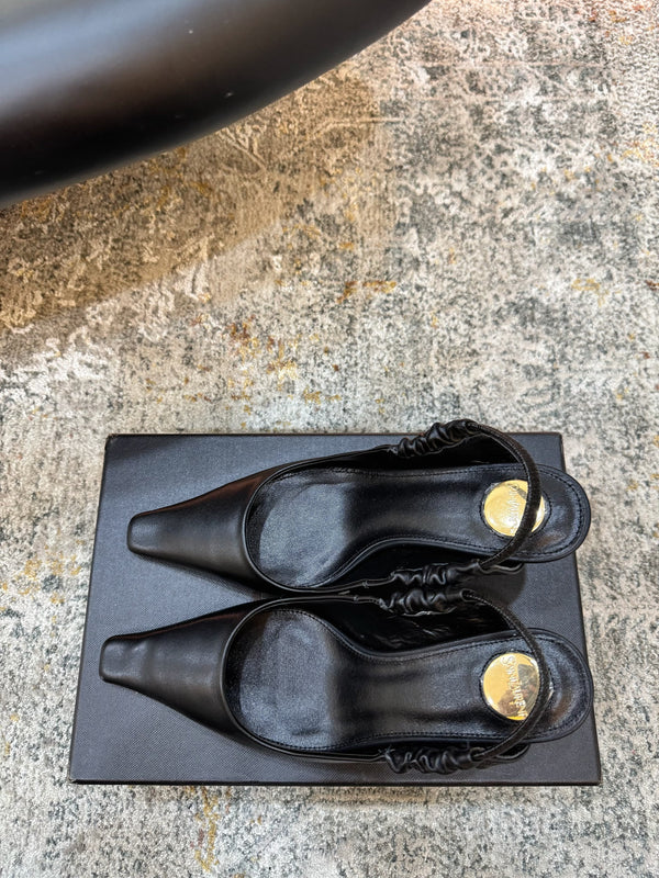 YSL Anne-Marie Slingback 8cm Black Sheepskin 637227