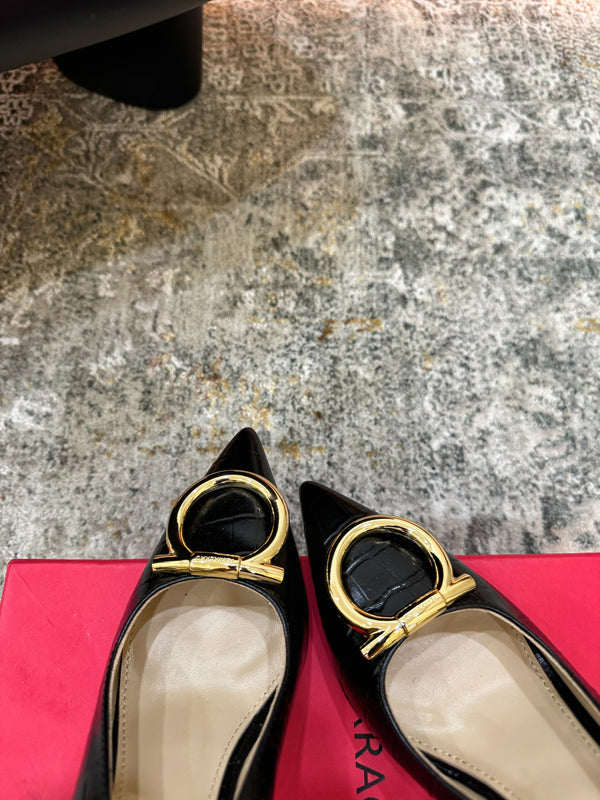 Ferragamo Maxi Gancini Slingback 7.5cm Black Embossed Sheepskin