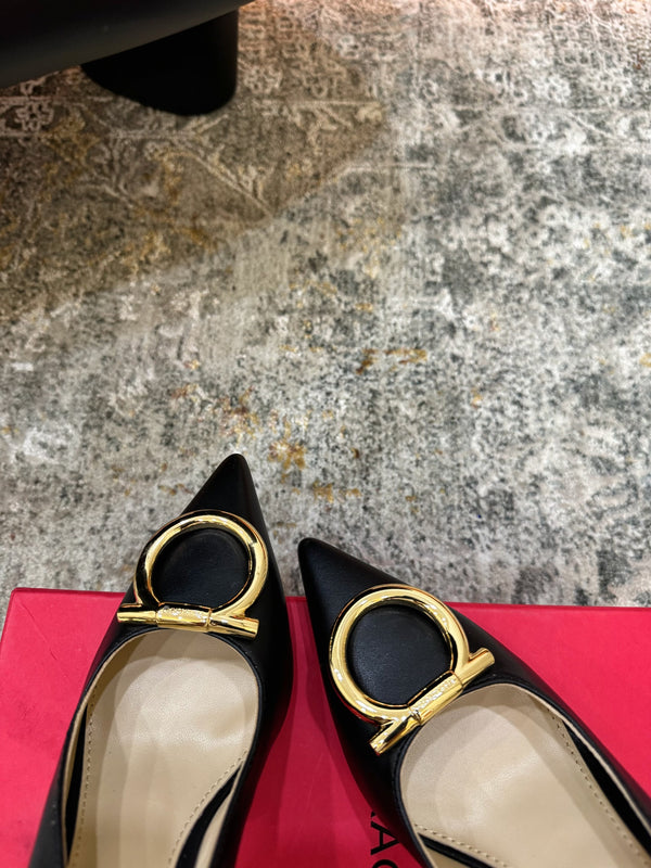 Ferragamo Maxi Gancini Slingback 7.5cm Black Cowhide 694840