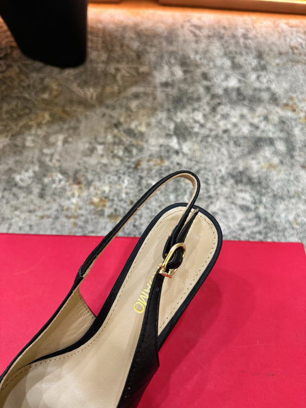 Ferragamo Maxi Gancini Slingback 7.5cm Black Cowhide 694840