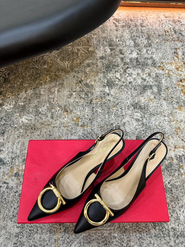 Ferragamo Maxi Gancini Slingback 7.5cm Black Cowhide 694840