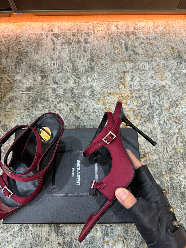 YSL 26FW Sandal 10.5cm Burgundy Silk 803982