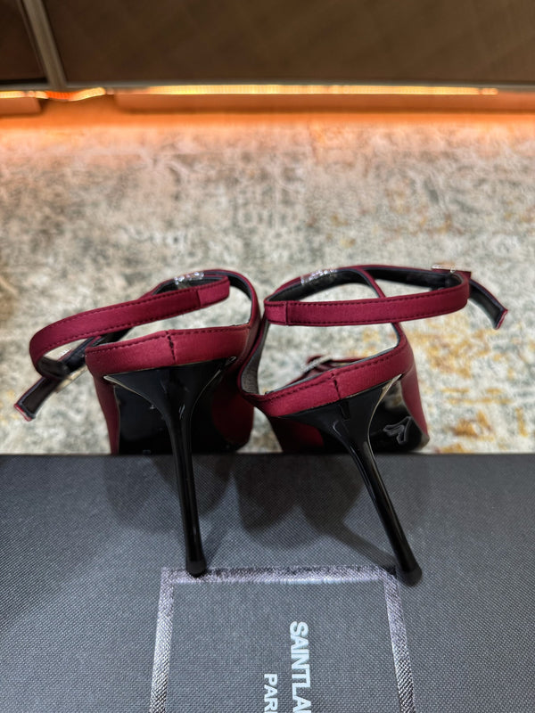 YSL 26FW Sandal 10.5cm Burgundy Silk 803982