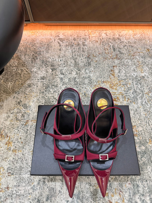 YSL 26FW Sandal 10.5cm Burgundy Silk 803982