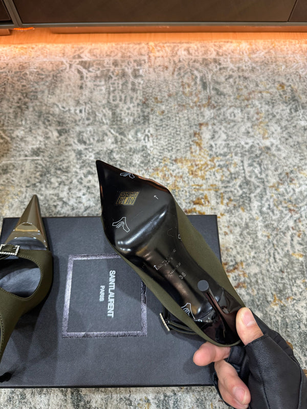 YSL 26FW Sandal 10.5cm Olive Silk 803983