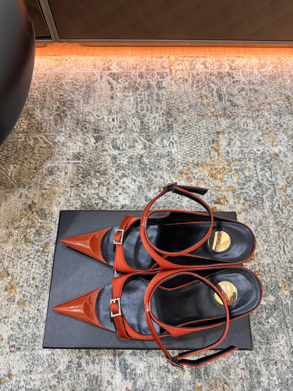 YSL 26FW Sandal 10.5cm Rust Red Silk 803986