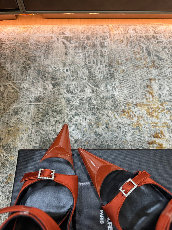 YSL 26FW Sandal 10.5cm Rust Red Silk 803986