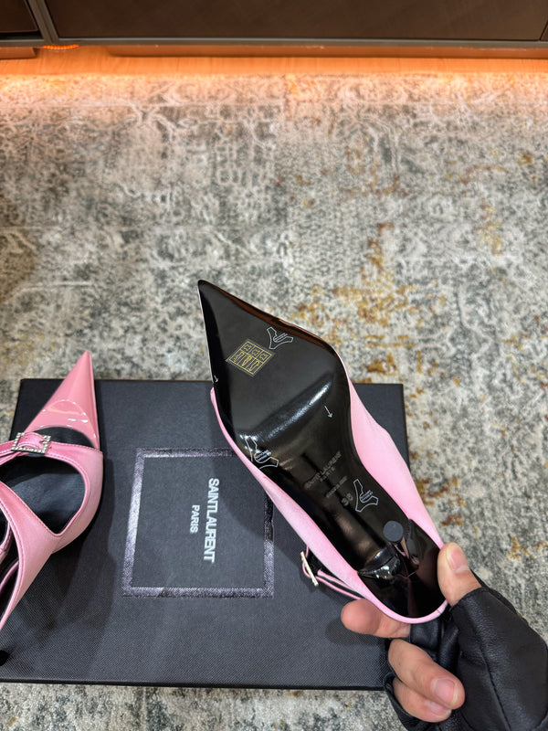 YSL 26FW Sandal 10.5cm Light Pink Silk 803988