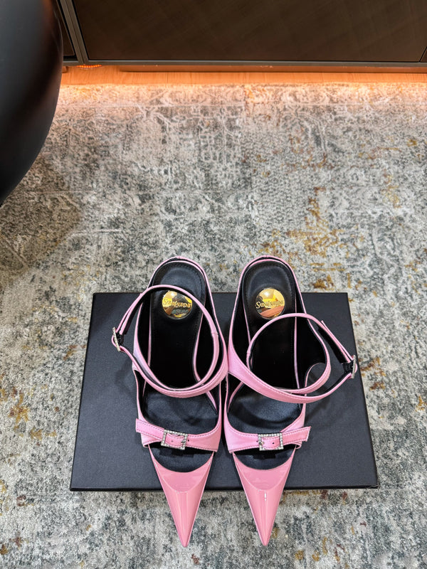 YSL 26FW Sandal 10.5cm Light Pink Silk 803988