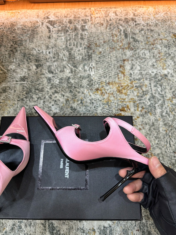 YSL 26FW Sandal 10.5cm Light Pink Silk 803988