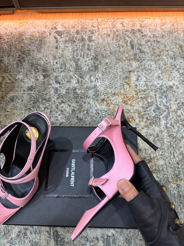 YSL 26FW Sandal 10.5cm Light Pink Silk 803988