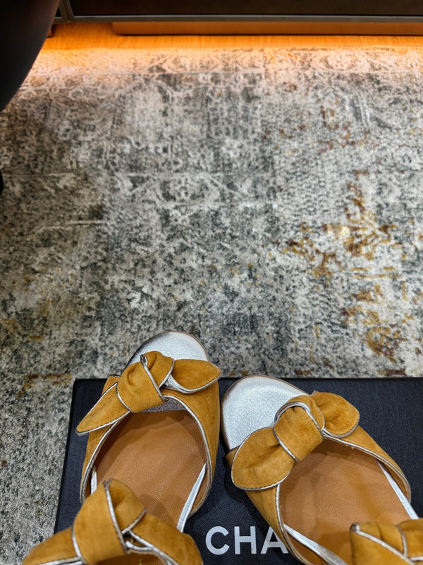 CC Double Bow Sandal 2cm Orange Sliver Suede 804016
