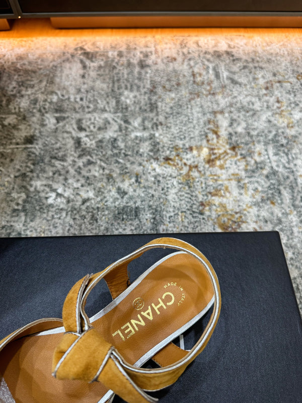 CC Double Bow Sandal 2cm Orange Sliver Suede 804016