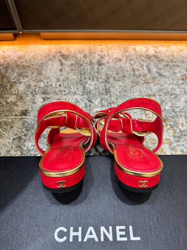CC Double Bow Sandal 2cm Red Sheepskin 804020