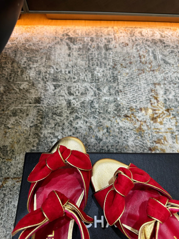 CC Double Bow Sandal 2cm Red Sheepskin 804020