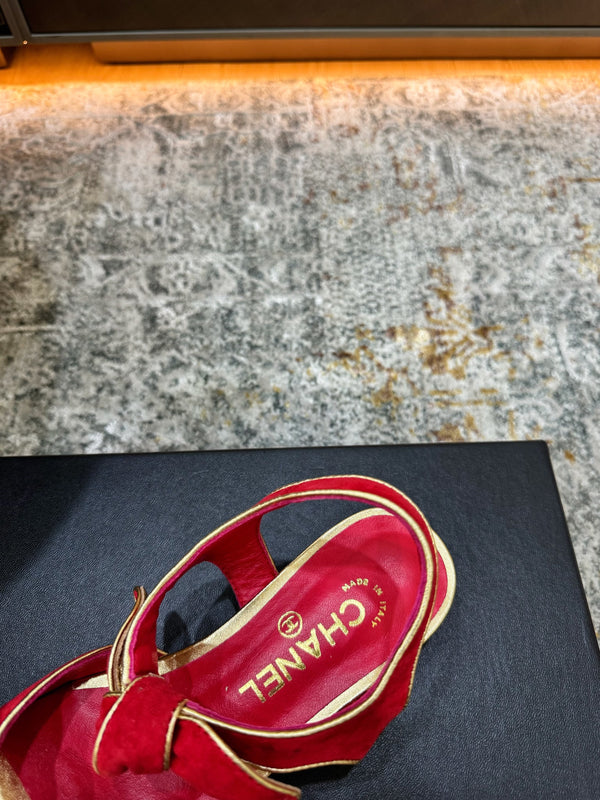 CC Double Bow Sandal 2cm Red Sheepskin 804020