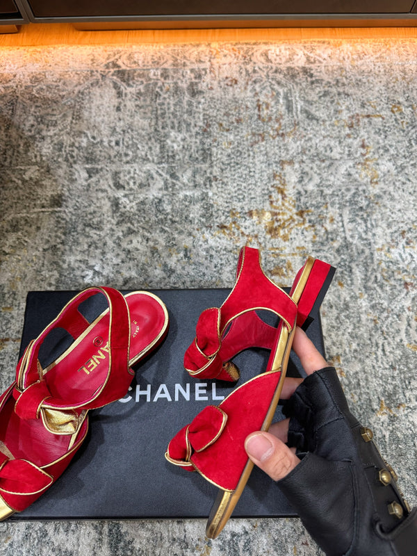 CC Double Bow Sandal 2cm Red Sheepskin 804020