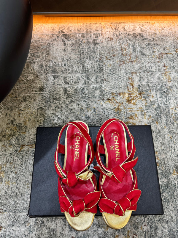 CC Double Bow Sandal 2cm Red Sheepskin 804020