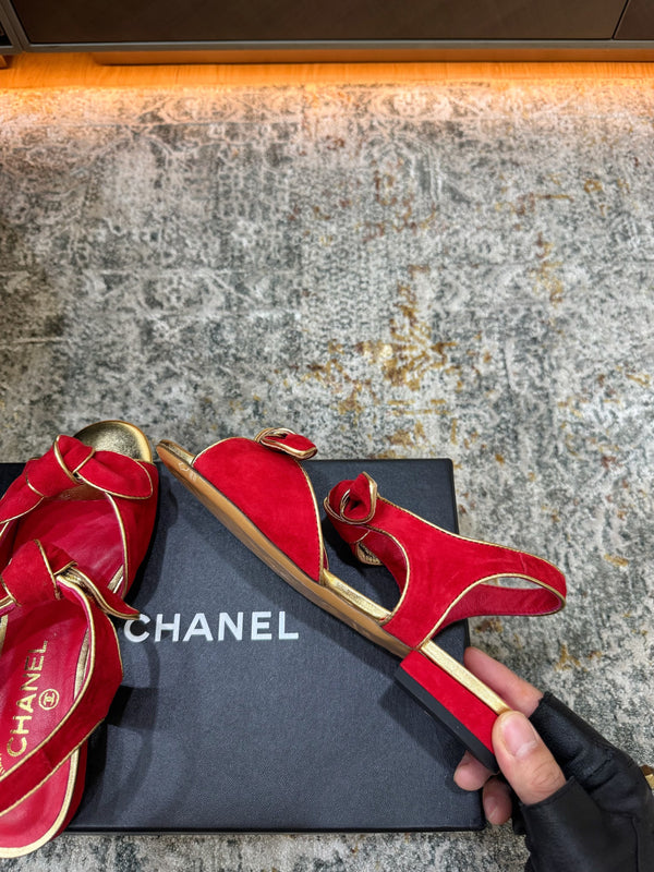 CC Double Bow Sandal 2cm Red Sheepskin 804020