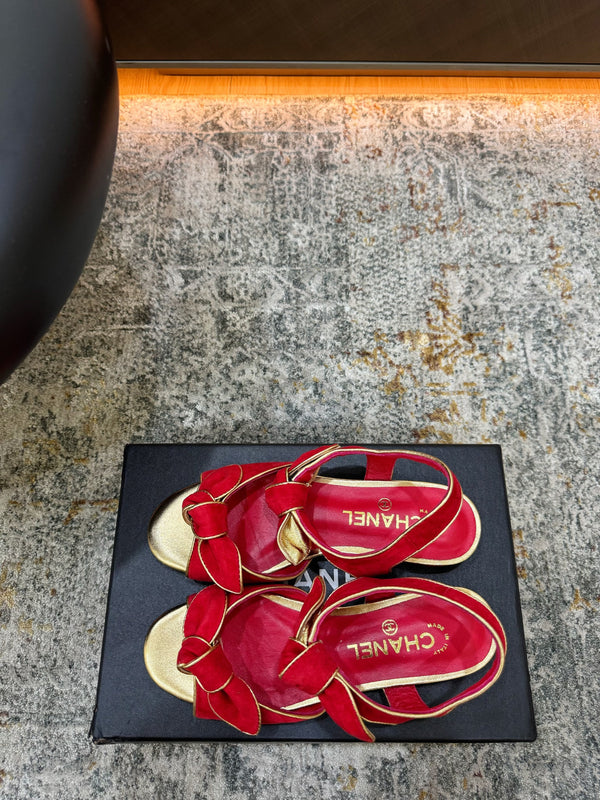 CC Double Bow Sandal 2cm Red Sheepskin 804020