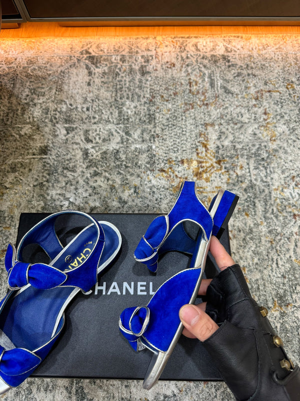 CC Double Bow Sandal 2cm Blue Sheepskin 804021