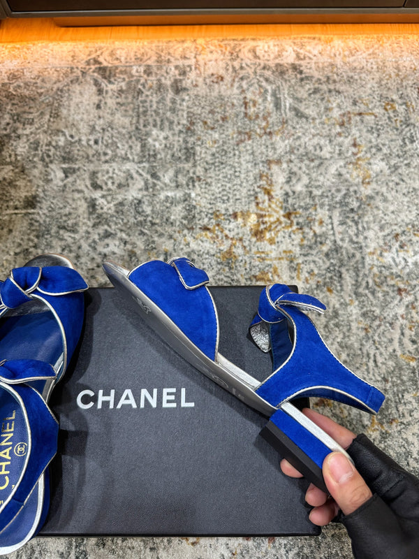 CC Double Bow Sandal 2cm Blue Sheepskin 804021