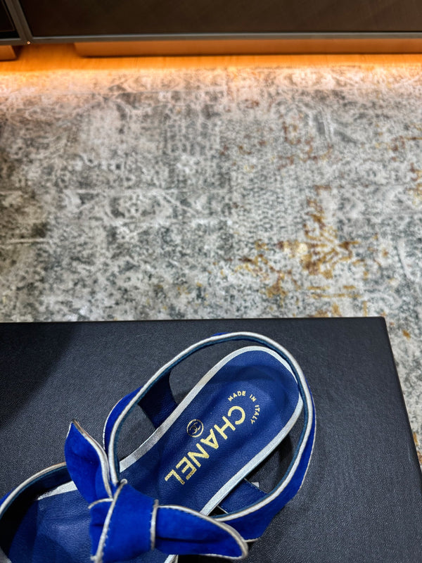 CC Double Bow Sandal 2cm Blue Sheepskin 804021