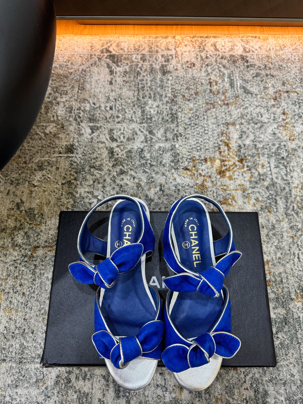 CC Double Bow Sandal 2cm Blue Sheepskin 804021