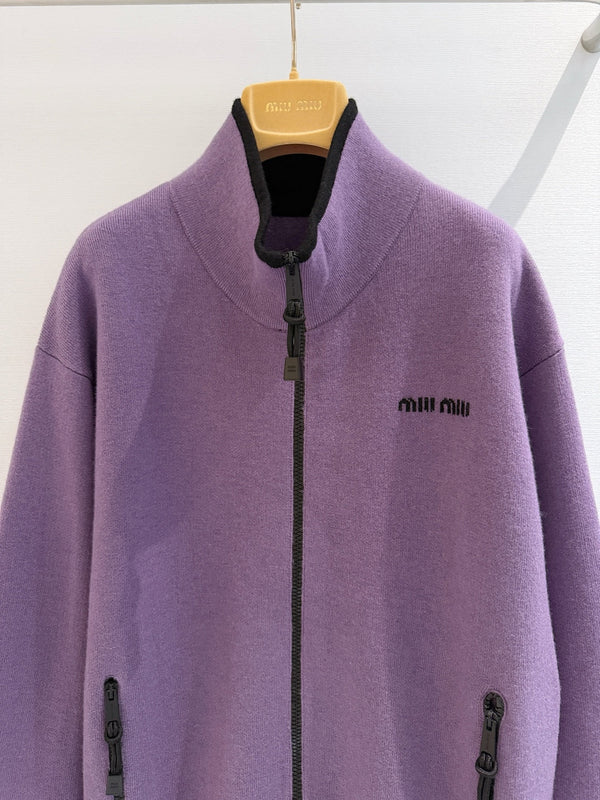 Miu 26s Stand-Collar Coat Purple Polyester 418743