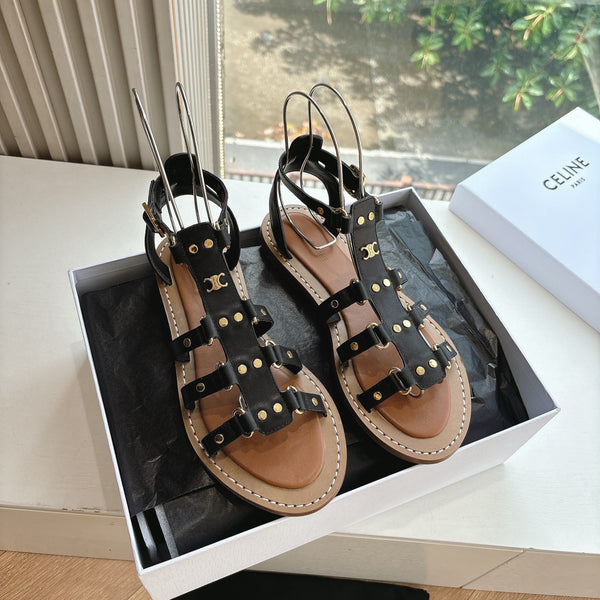 CL Lympia Gladiator Sandal In Black Tan Calfskin 319897