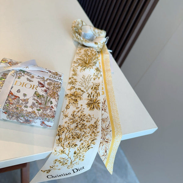 CD Twilly Mini Scarf 105cm Yellow Colorful Mulberry Silk 914496