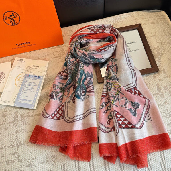 HM Bouquets Sellier Scarf Pink White Orange Cashmere 145876