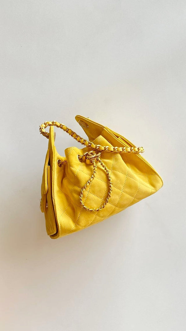 Chanel 25 Hobo Bag Yellow Gold Suede