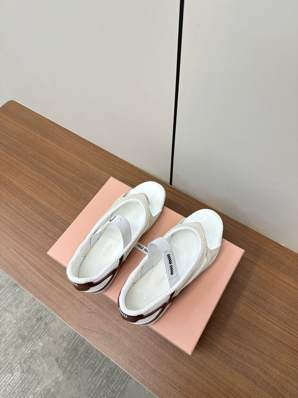 Miu Thong Sandals In White Brown Suede Tech Fabric