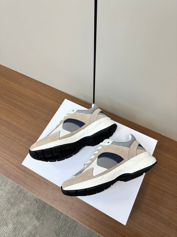 SNEAKER BASSA CON LACCI RUNNER CR-03 IN CAMOSCIO MARRONE ARACHIDI E PELLE DI VITELLO BIANCA