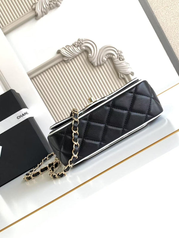 CC 25P Mini Flap Bag 20cm Black White Calfskin