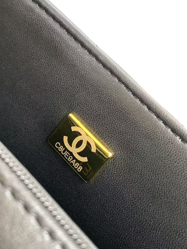 CC 25P Mini Flap Bag 20cm Black White Calfskin