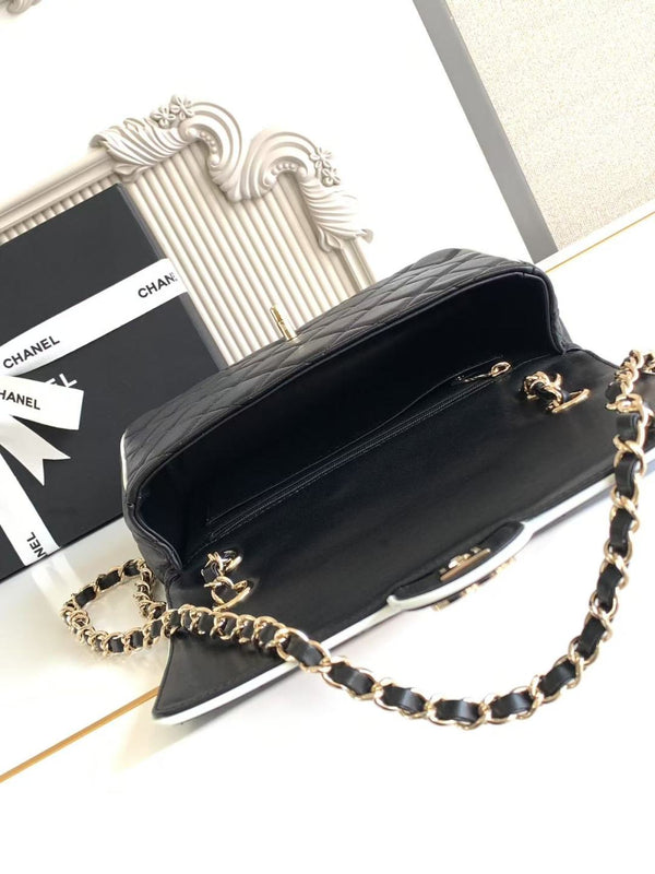 CC 25P Mini Flap Bag 23cm Black White Calfskin