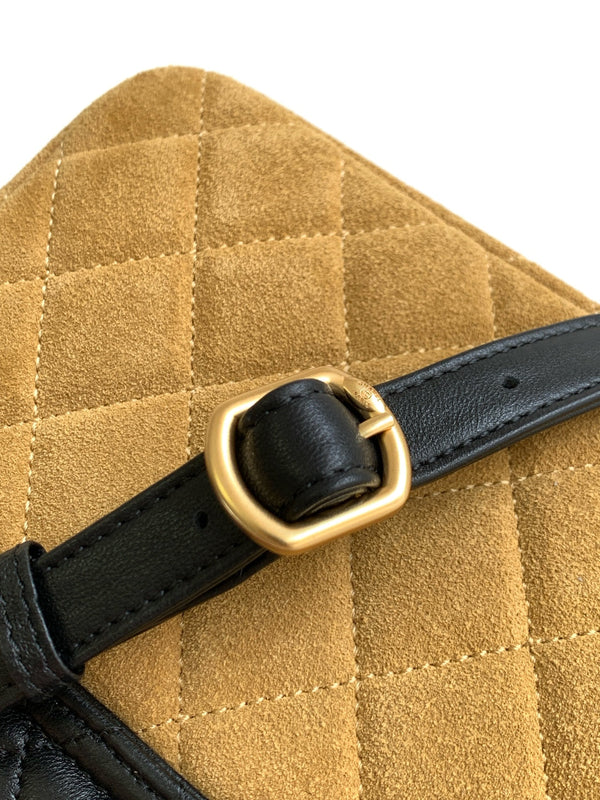 CC 25A Shoulder Bag 18.5cm Brown Black Suede