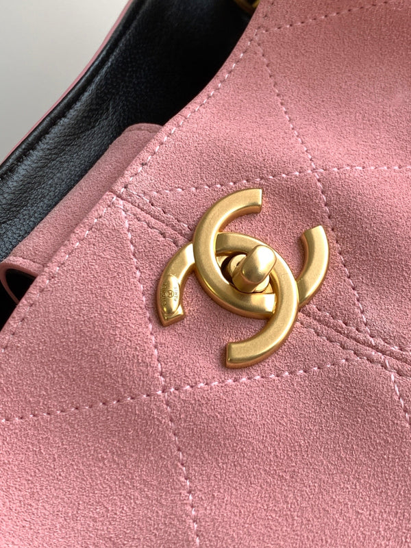 Chanel 2026 Shopping Bag 36cm Pink Black Suede Calfskin 348234
