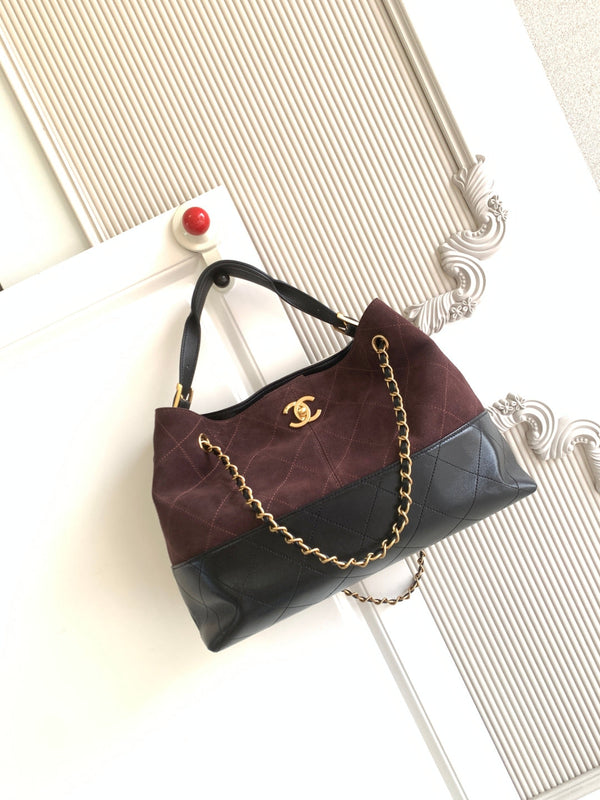 Chanel 2026 Shopping Bag 36cm Burgundy Black Suede Calfskin 348236
