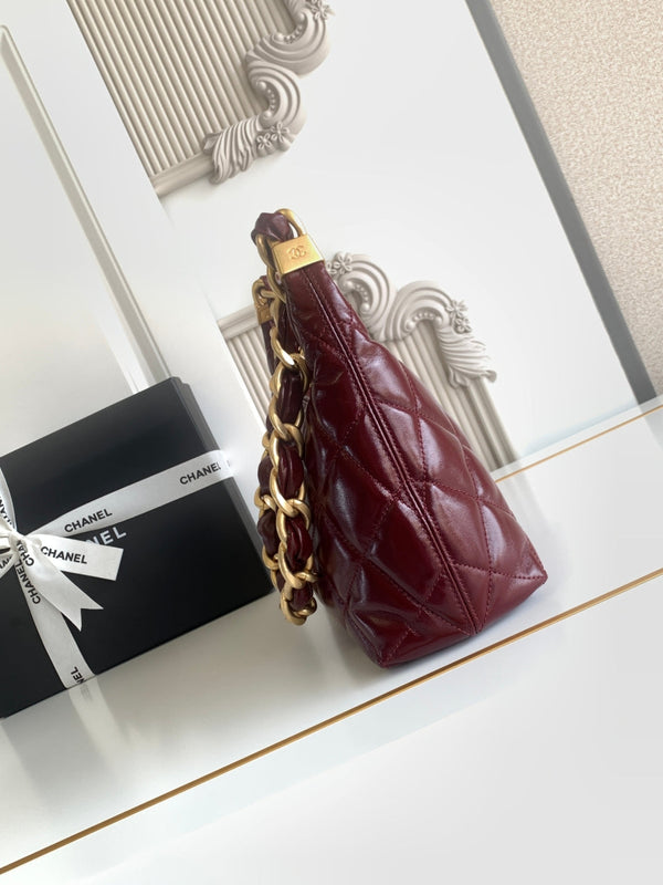 CC Hobo Bag With Chain 35cm Red Lambskin 277763 GHW