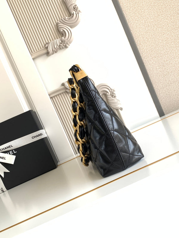 CC Hobo Bag With Chain 35cm Black Lambskin 277765 GHW